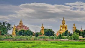 Panoramic view of Phitsanulok’s historic sites for a scenic Phitsanulok Tours banner by Legend Travel Group.